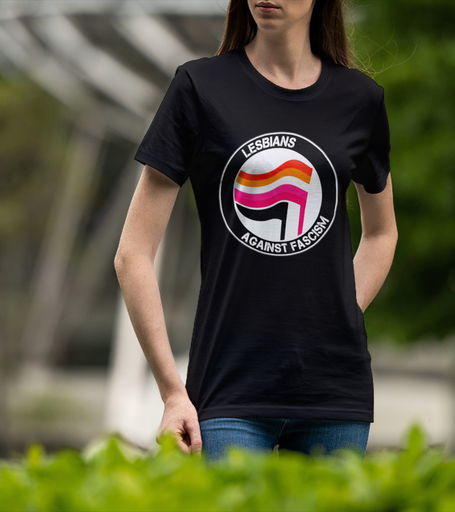 Lesbians Against Fascism Lesbian Flag Circle T-Shirt