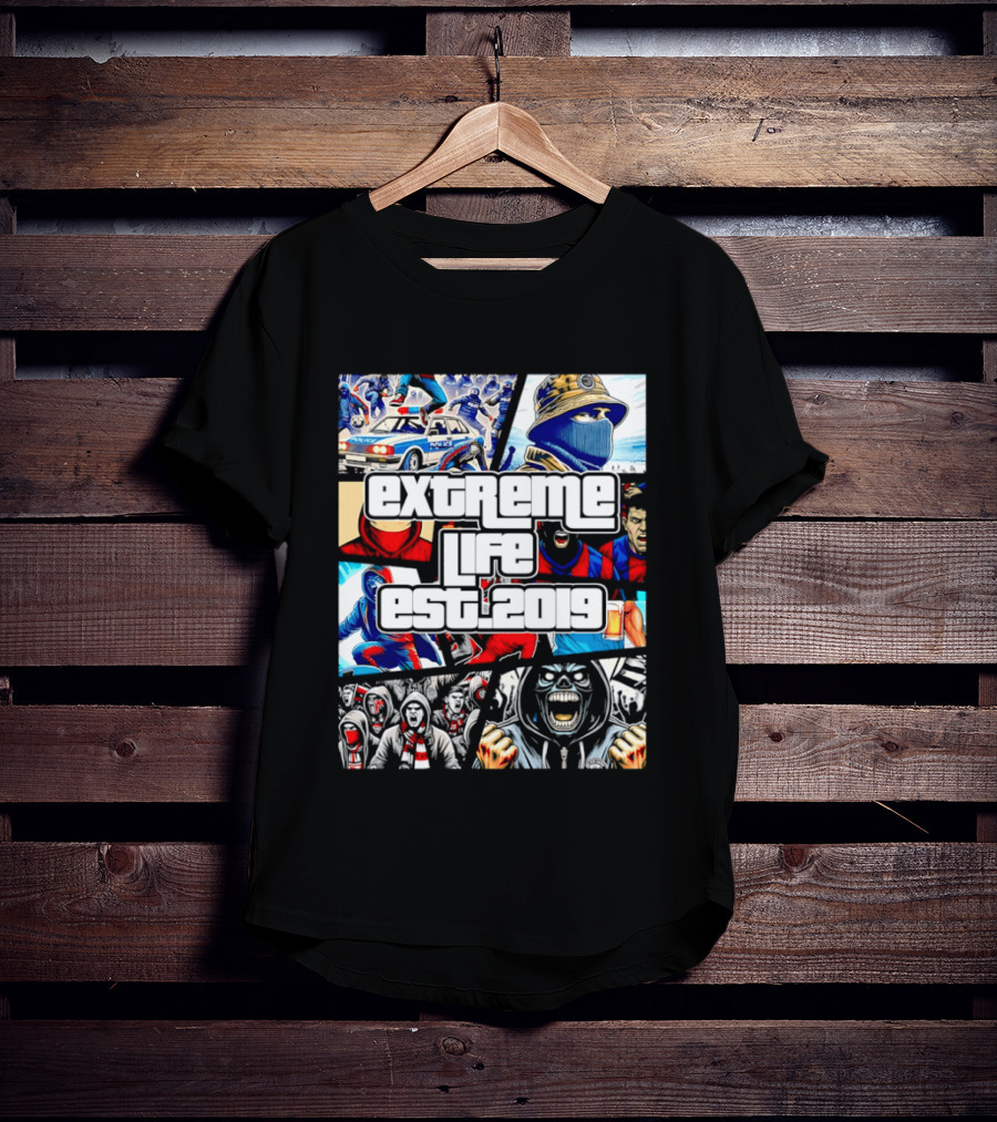 Extreme Life Est 2019 Football Hooligan Collage T-Shirt