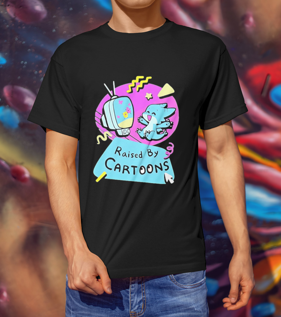 Raised By Cartoons Nostalgia 90s Kid Cartoon Lover Retro TV And Playful Puppy Scene T-Shirt