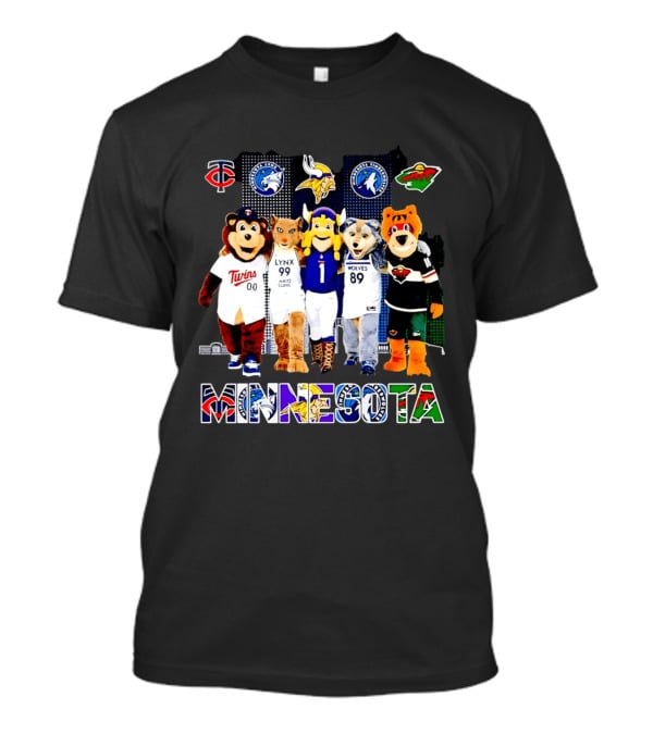 Minnesota Twins Lynx Vikings Timberwolves Wild Mascots Collage T-Shirt