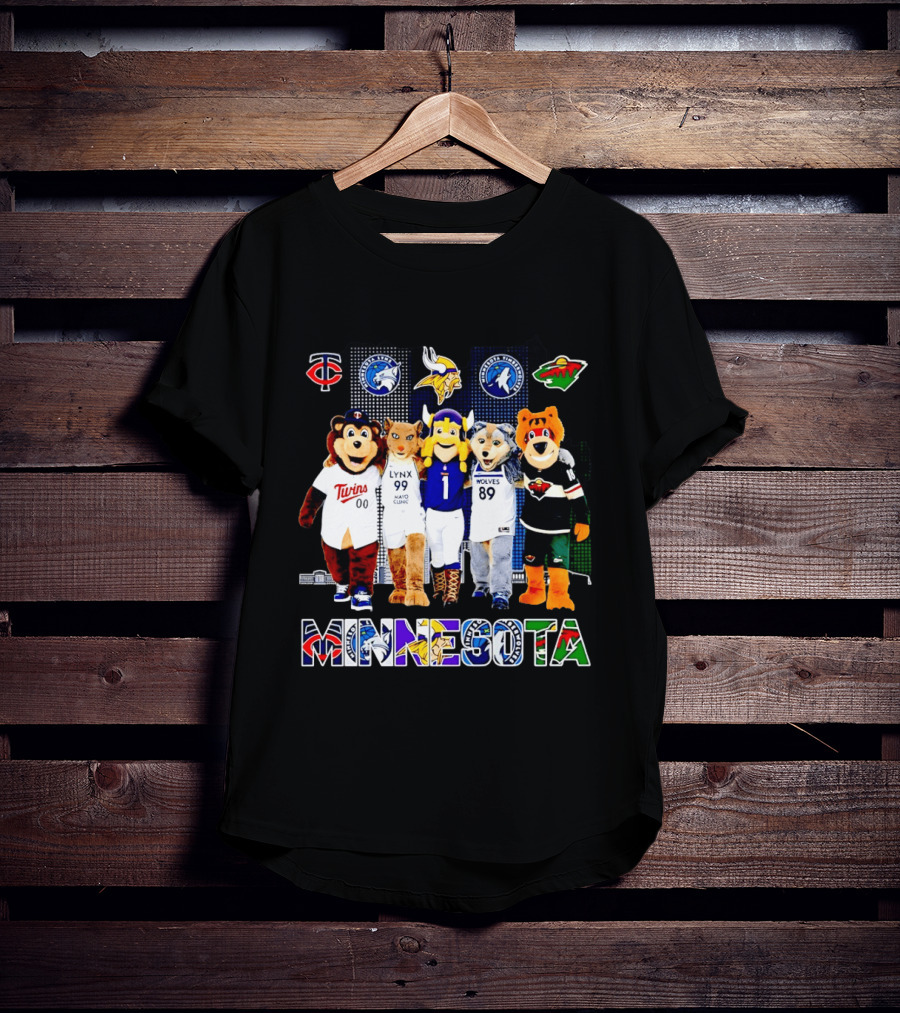Minnesota Twins Lynx Vikings Timberwolves Wild Mascots Collage T-Shirt