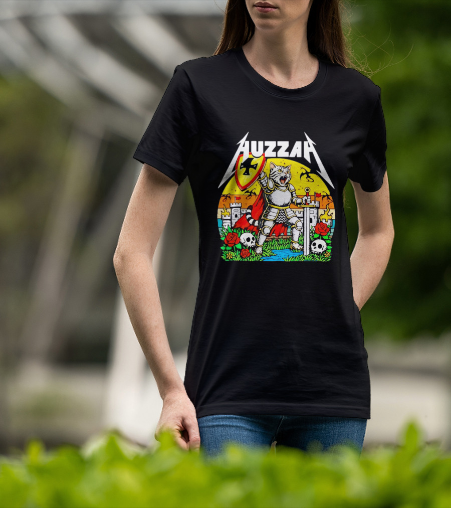 Huzzah Cat Knight Medieval Fantasy With Shield And Sword In Castle Scene T-Shirt