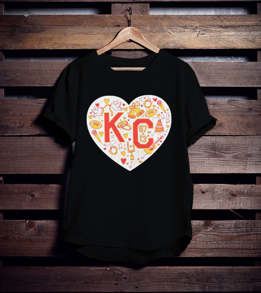 KC 87 13 Heart With Football Rings Music Bells Cake And Guitar T-Shirt