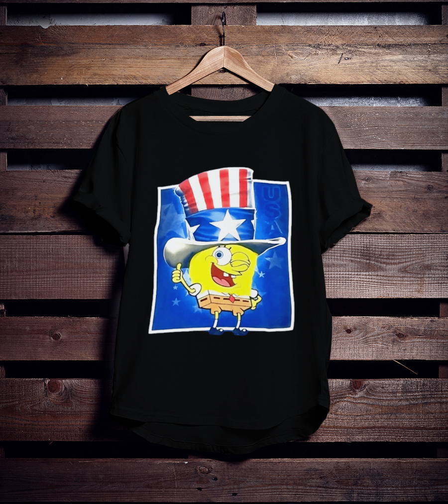 Sponge Thumbs Up American Flag USA Stars And Stripes Hat T-Shirt