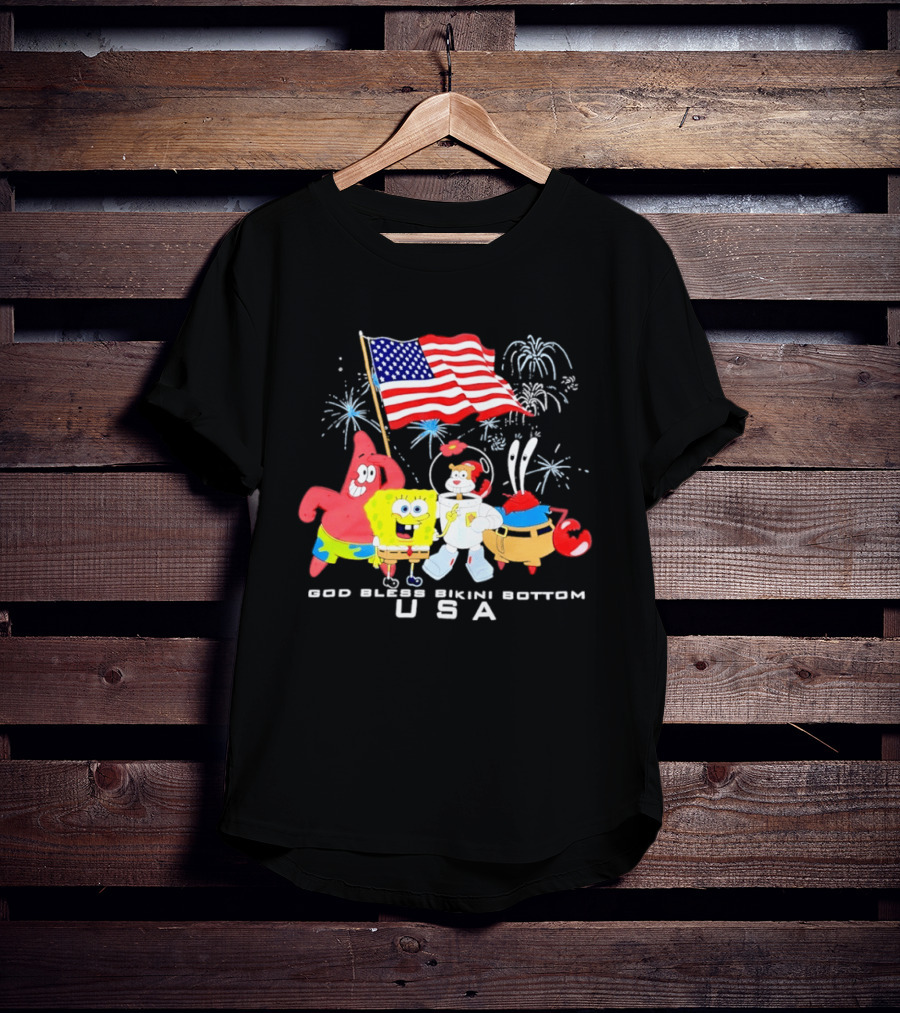 God Bless Bikini Bottom USA Sponge 4th Of July Celebration T-Shirt