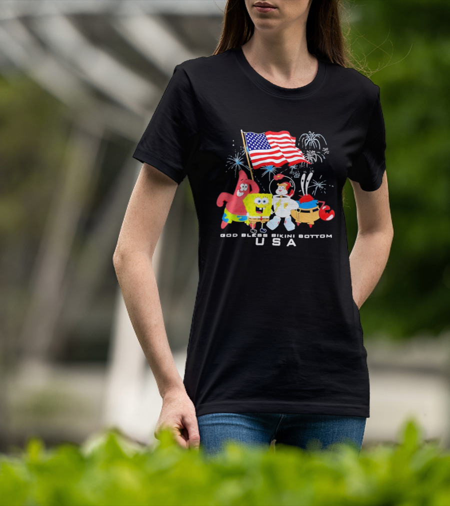 God Bless Bikini Bottom USA Sponge 4th Of July Celebration T-Shirt