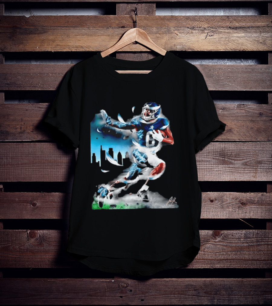 Philadelphia Eagles Devonta Smith Slim Reaper Skyline Dynamic Football Action T-Shirt