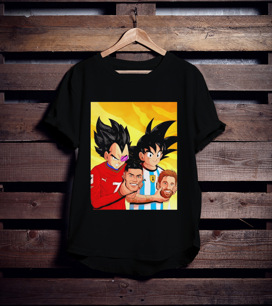 Vegeta And Goku With Ronaldo 7 And Messi Argentina Heads T-Shirt