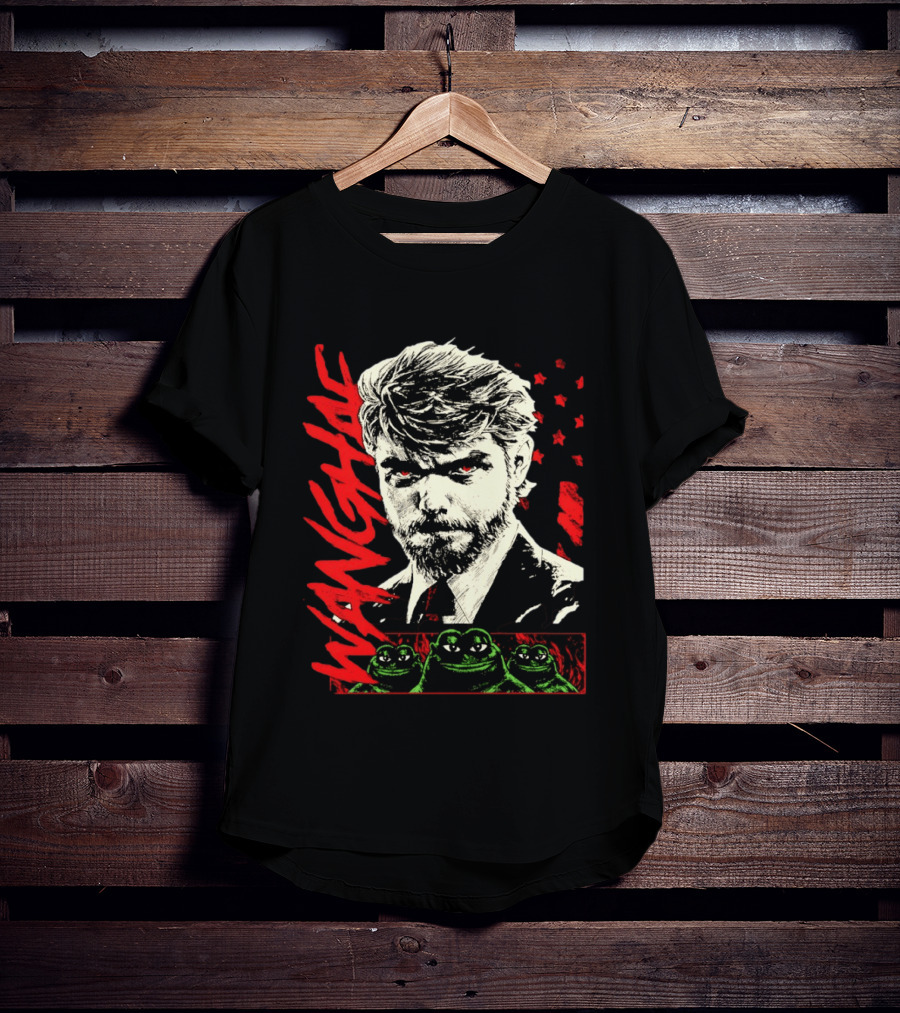 Wangyae Distressed Frogs With Intense Bearded Man And Red Accents T-Shirt