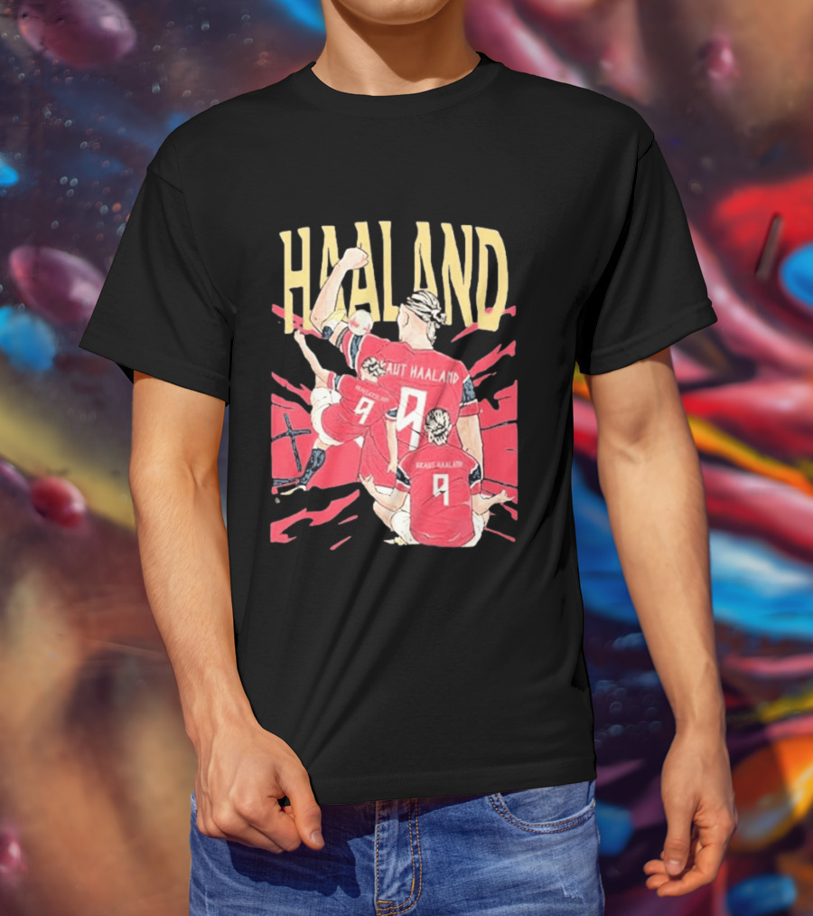 Haaland Cartoon Celebrating Norway Football Number 9 T-Shirt