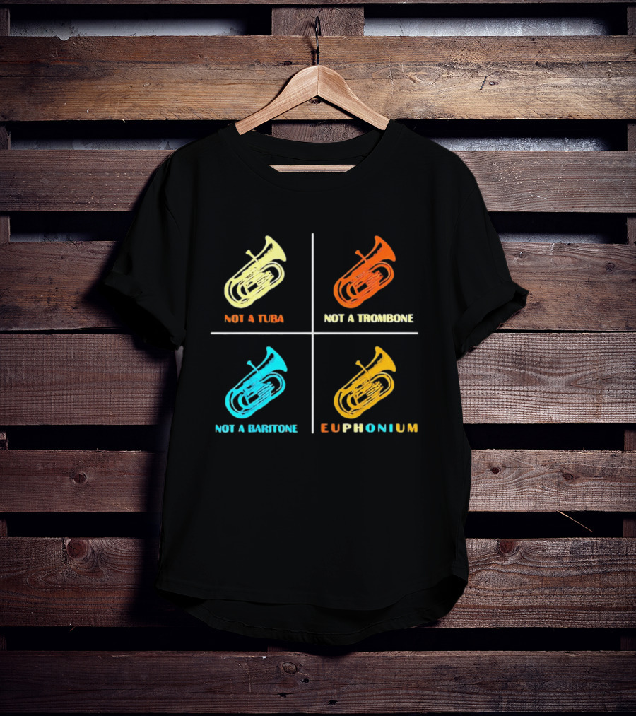 Not A Tuba Not A Trombone Not A Baritone Euphonium Colorful Instrument Grid T-Shirt