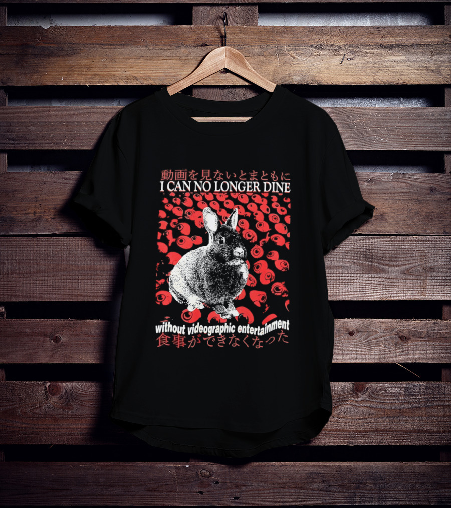 I Can No Longer Dine Without Videographic Entertainment Rabbit Surrounded By Red Roses T-Shirt