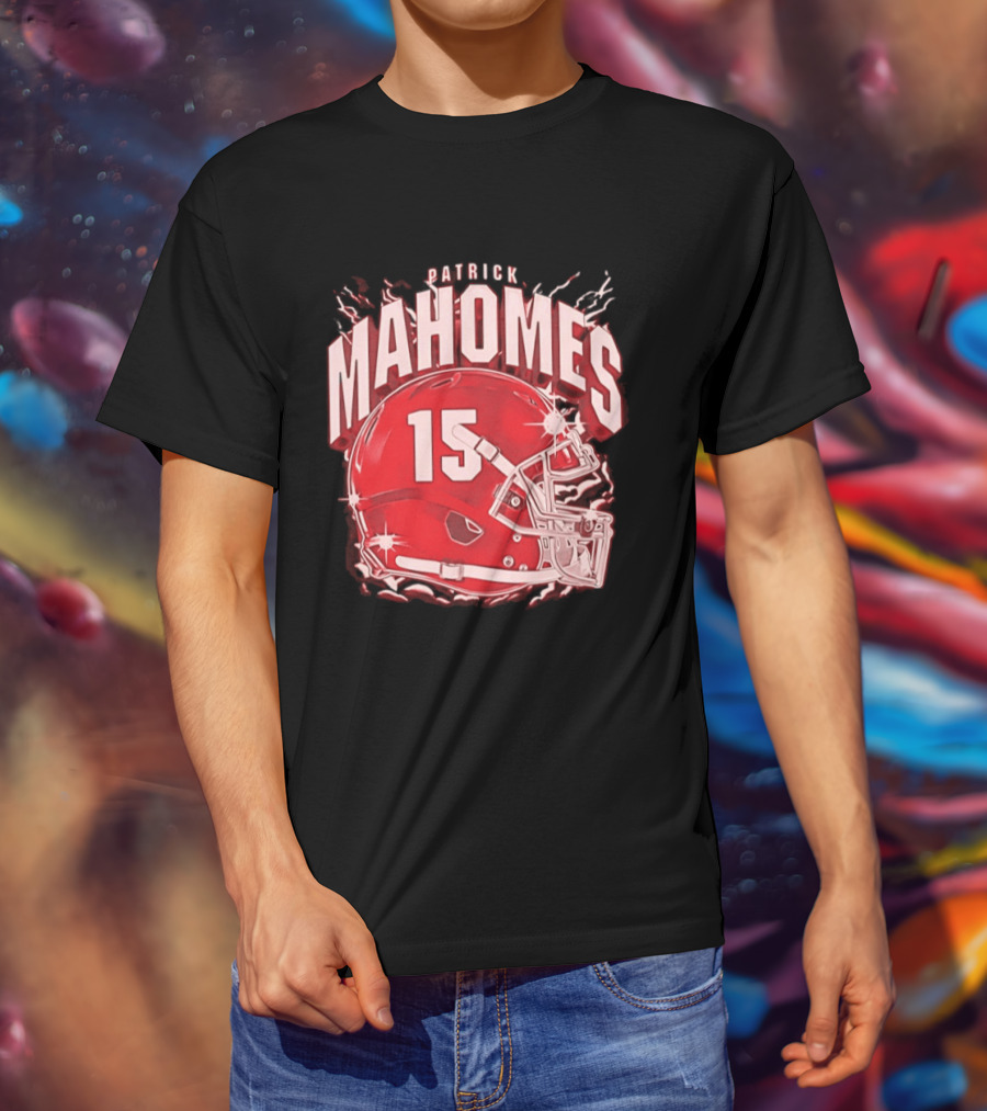 Patrick Mahomes 15 Helmet Kansas City Chiefs Explosion T-Shirt