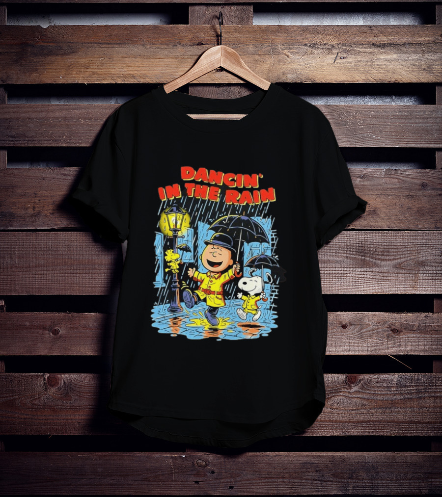 Peanuts Dancin' In The Rain Snoopy Charlie Brown Woodstock T-Shirt