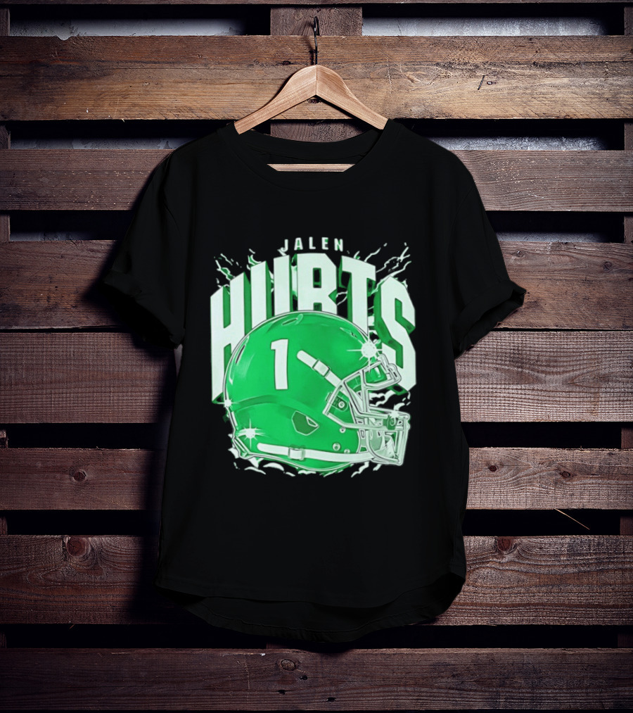 Jalen Hurts 1 Philadelphia Eagles Green Helmet Football T-Shirt