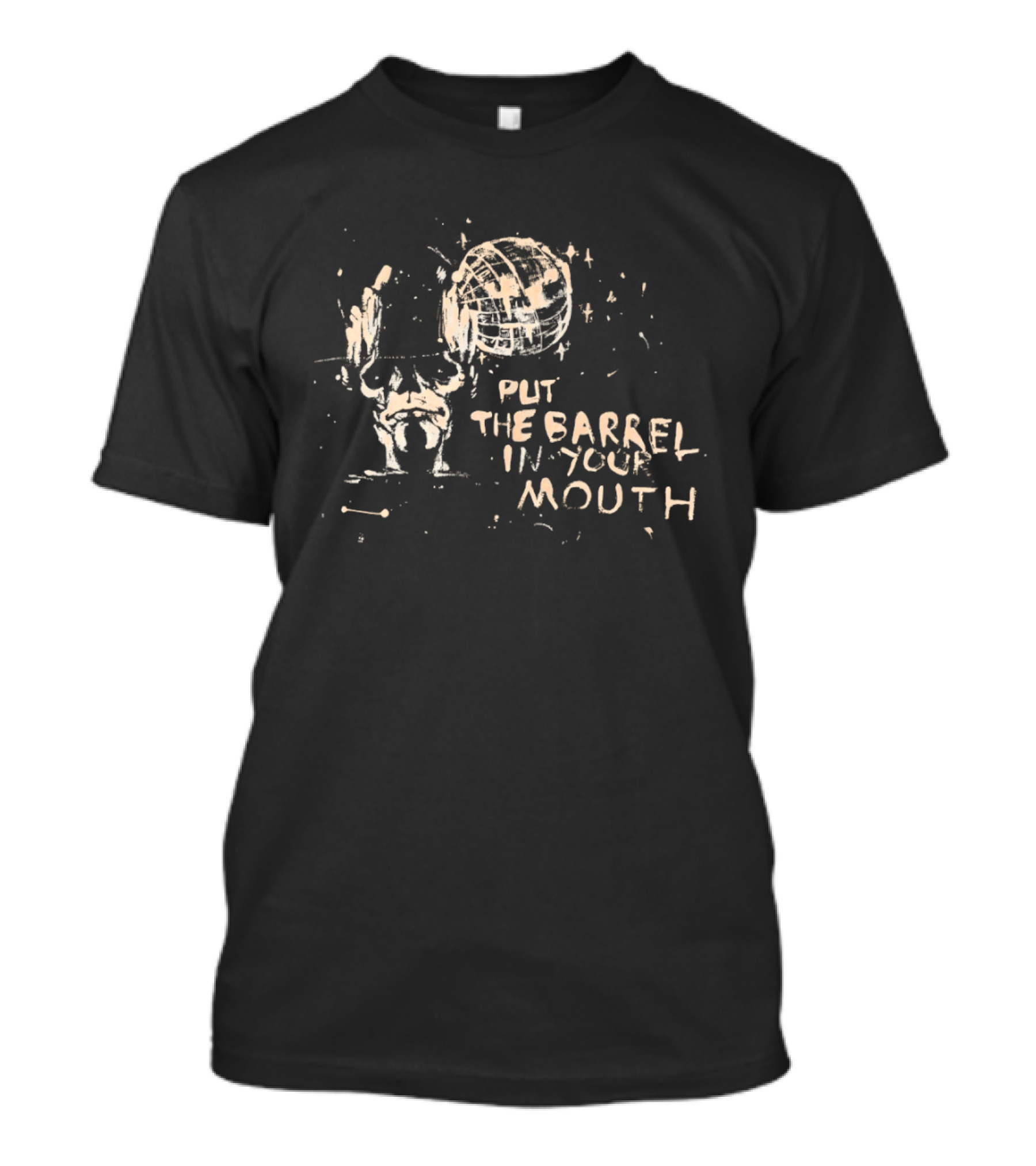 Put The Barrel In Your Mouth Distressed Baseball Skeleton T-Shirt