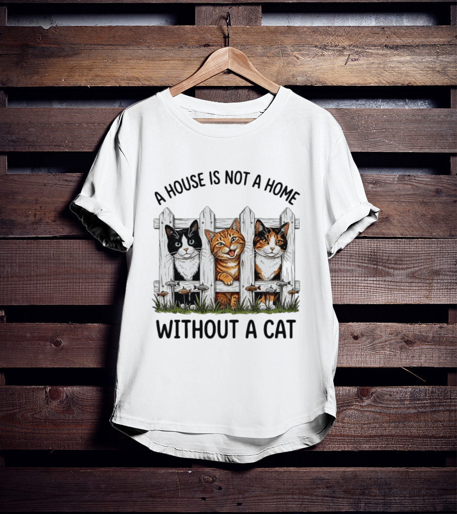 A House Is Not A Home Without A Cat Fence With Adorable Cats T-Shirt