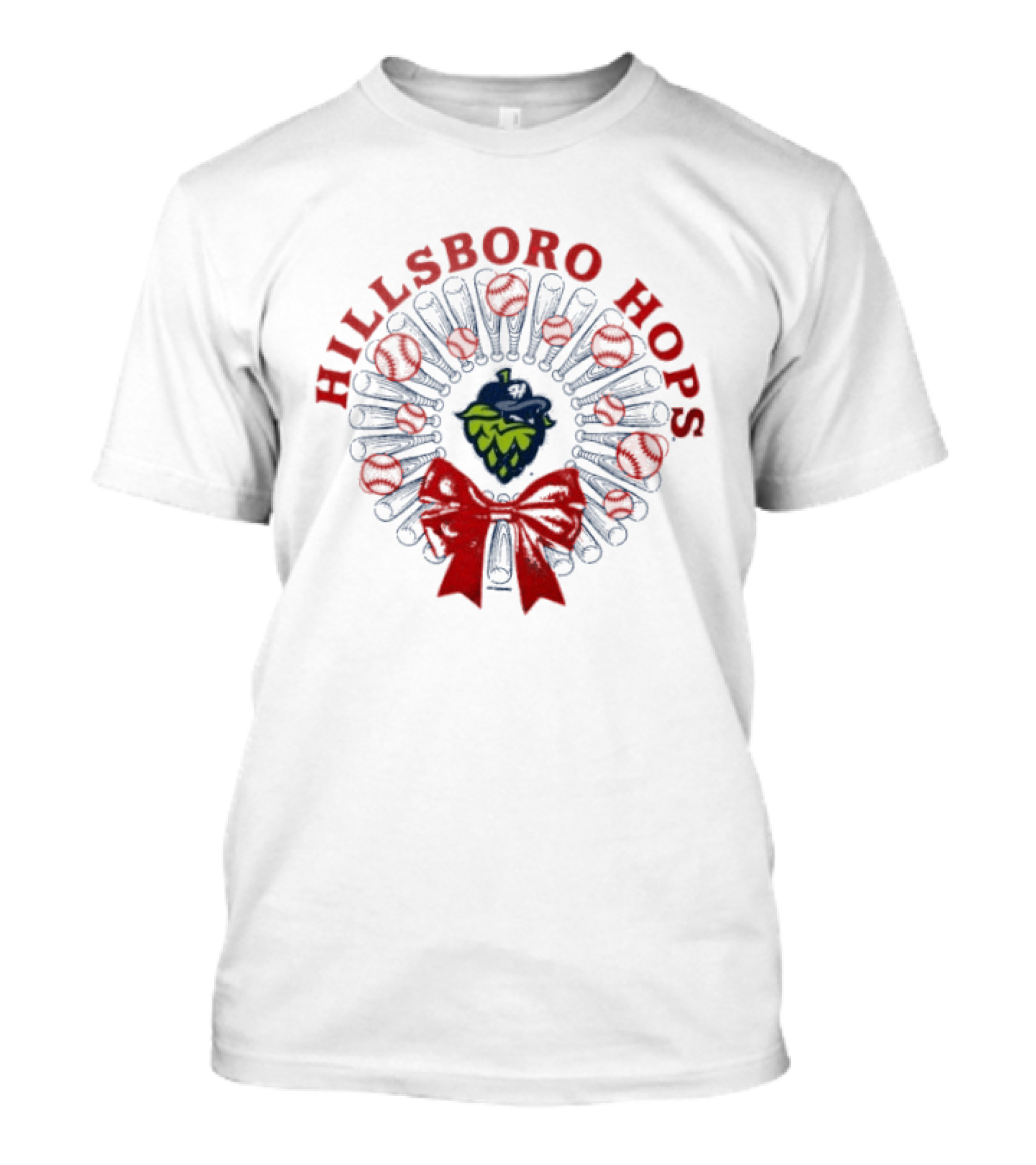 Hillsboro Hops Baseball Christmas Wreath Holiday Bow T-Shirt