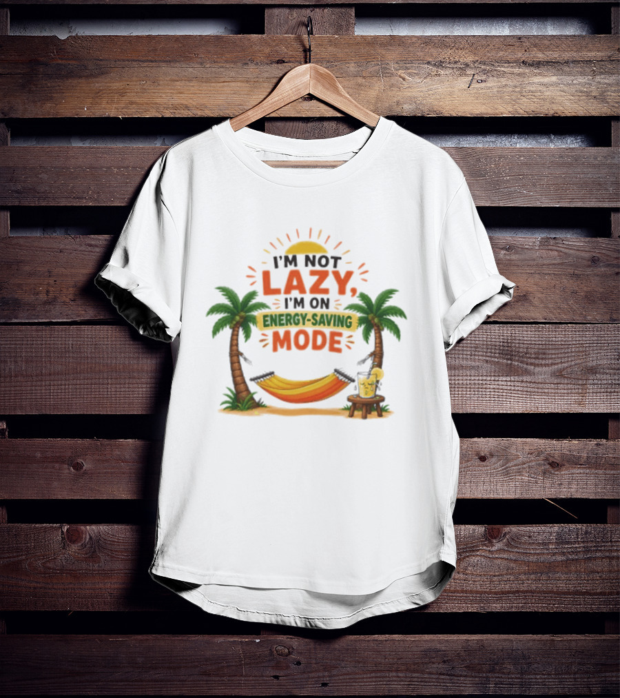 I'm Not Lazy I'm On Energy Saving Mode Tropical Summer Vacation Hammock Palms Sun T-Shirt