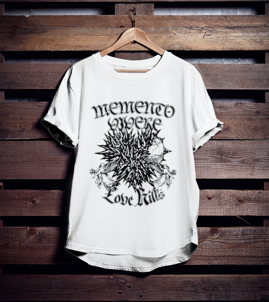 Memento Vivere Love Kills Gothic Latin Skull Flower T-Shirt