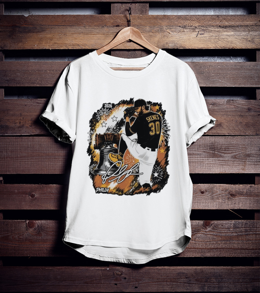 Paul Skenes 30 Pittsburgh Pirates Philly Liberty Bell 2026 Fireworks T-Shirt
