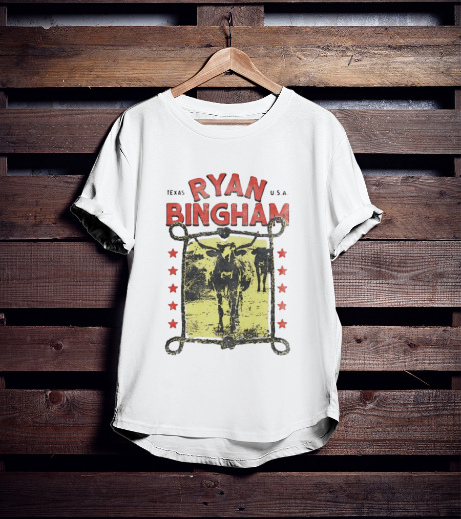Texas Ryan Bingham Longhorn Cattle U.S.A Stars T-Shirt