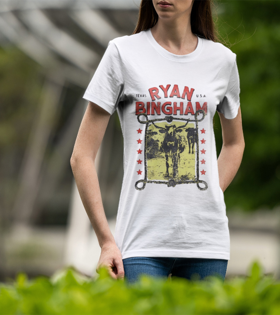 Texas Ryan Bingham Longhorn Cattle U.S.A Stars T-Shirt