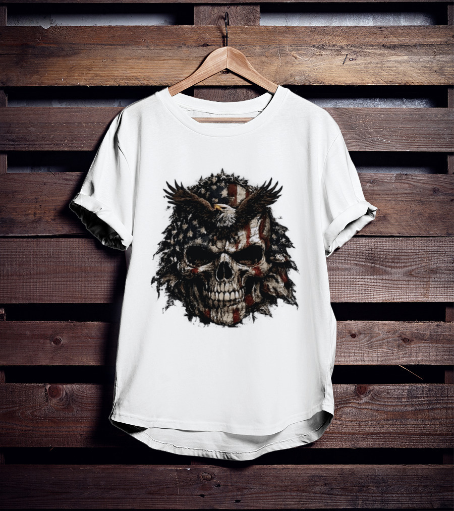 American Flag Eagle Skull USA Patriotic T-Shirt