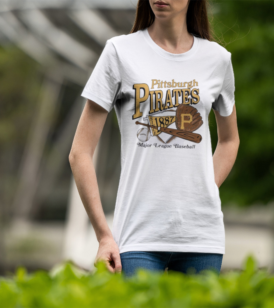 Pittsburgh Pirates Since 1887 Major League Baseball Bat Glove Patch Ball T-Shirt
