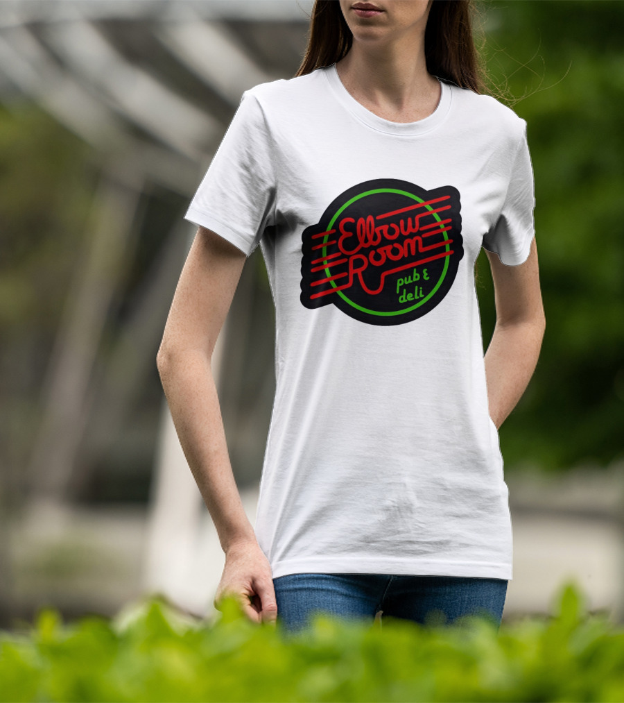 Elbow Room Pub And Deli Neon Sign Red And Green Circle T-Shirt