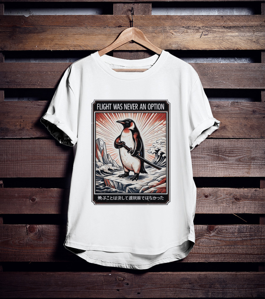 Flight Was Never An Option Penguin Samurai Sword Japanese T-Shirt