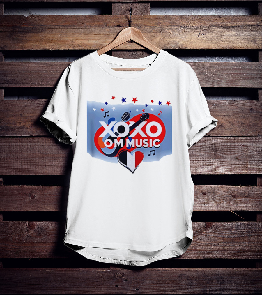 XOXO OM Music France Heart Guitar Microphone Notes Stars T-Shirt