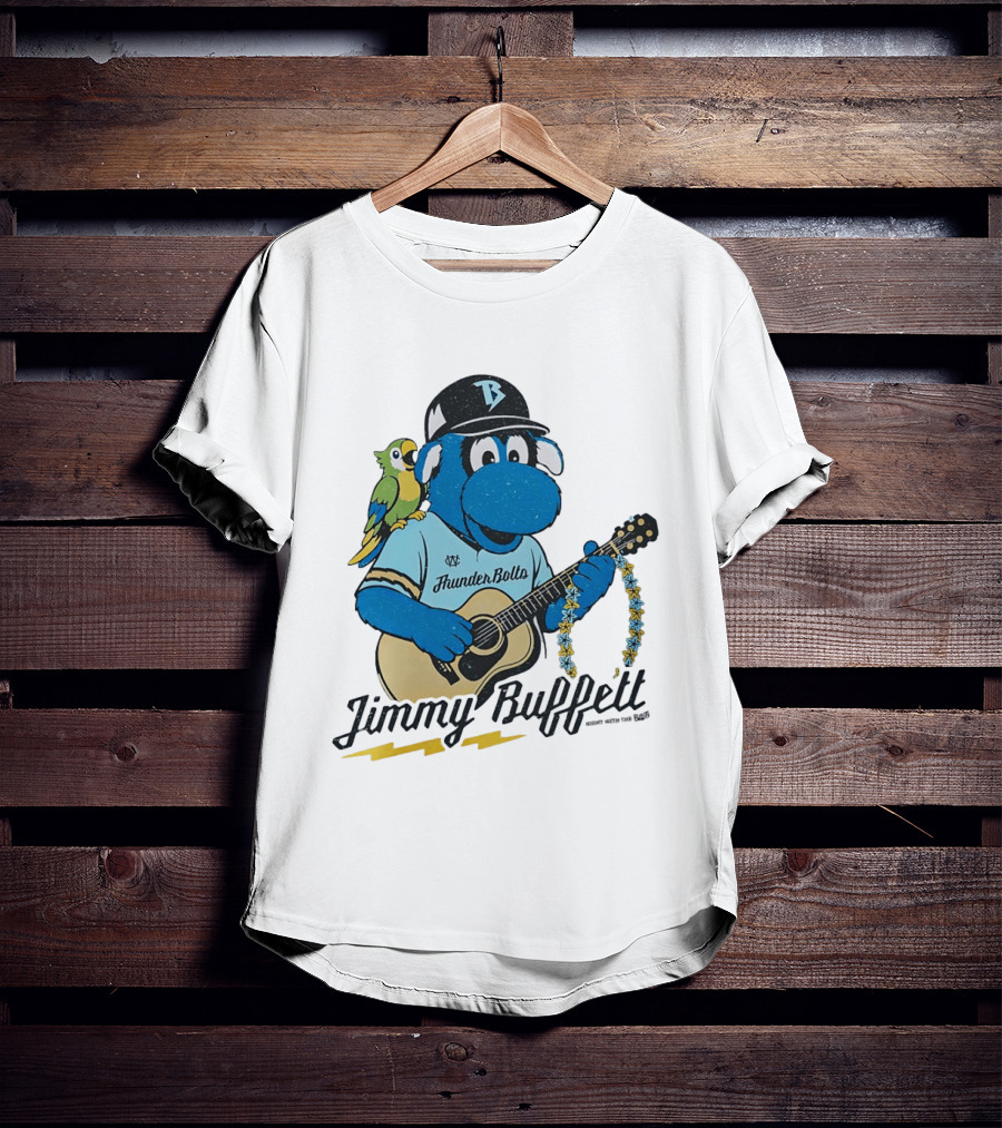 Jimmy Buffett Thunder Bolts Parrot Baseball Mascot Playing Guitar T-Shirt