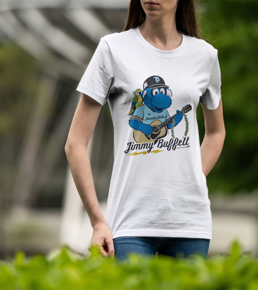 Jimmy Buffett Thunder Bolts Parrot Baseball Mascot Playing Guitar T-Shirt