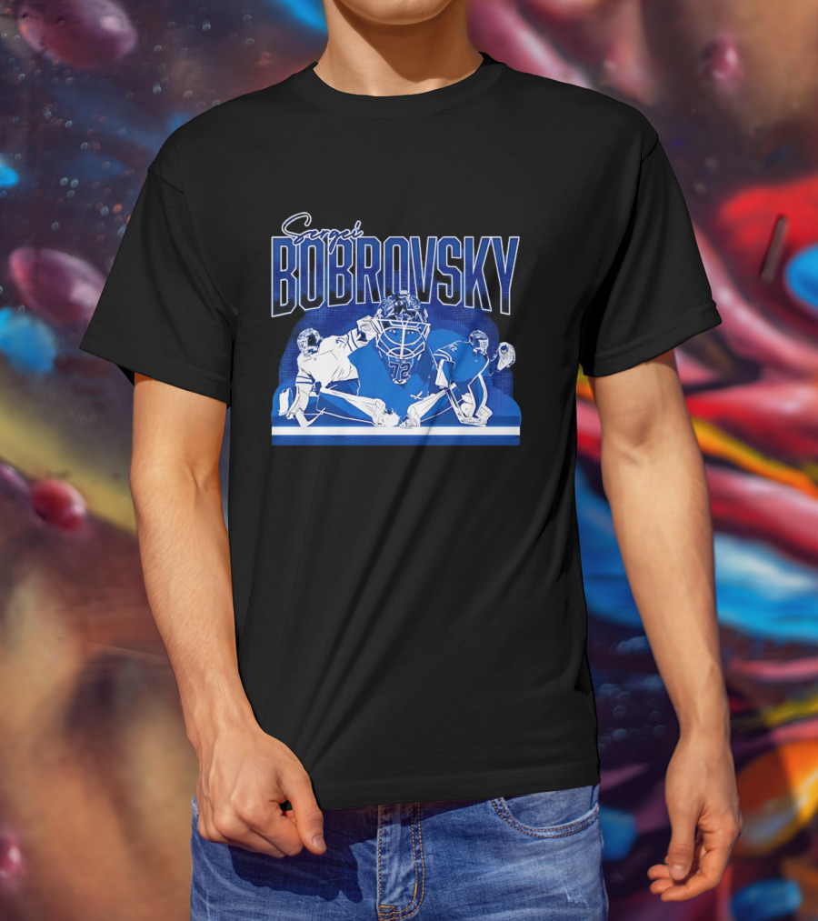 Sergei Bobrovsky Number 72 Blue And White Hockey Goalie Action Toronto Maple Leafs NHL T-Shirt