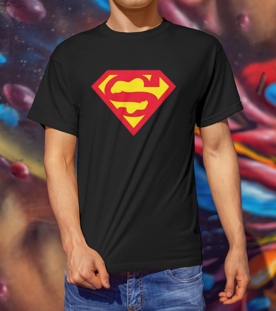 Superfeet Superman Inspired Red Yellow Emblem With Feet T-Shirt