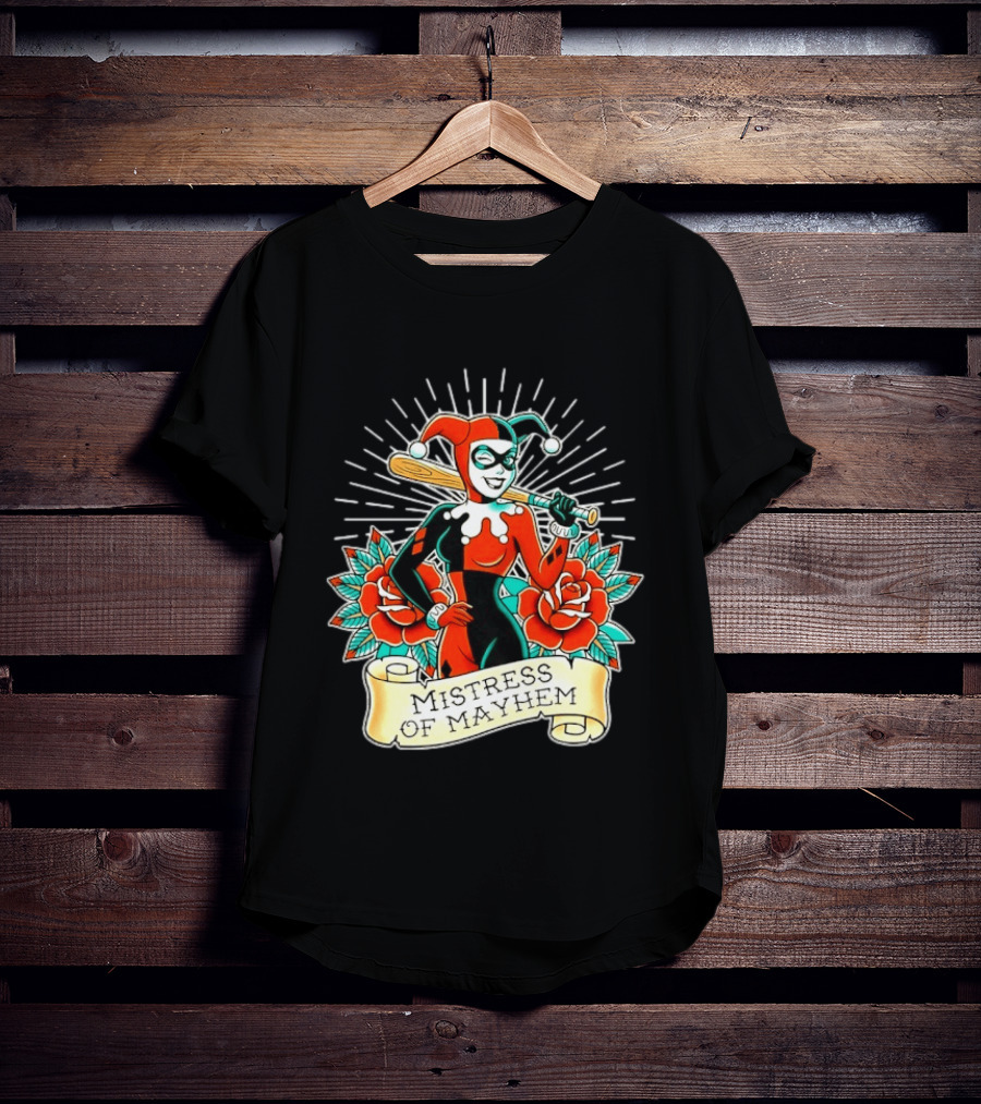 Harley Quinn DC Comics Mistress Of Mayhem Roses And Bat T-Shirt