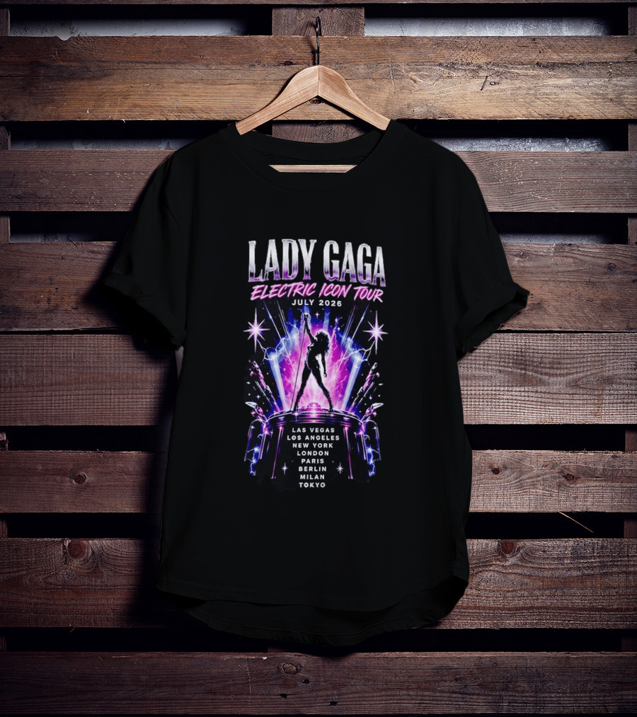 Lady Gaga Electric Icon Tour July 2026 Las Vegas Los Angeles New York London Paris Berlin Milan Tokyo T-Shirt
