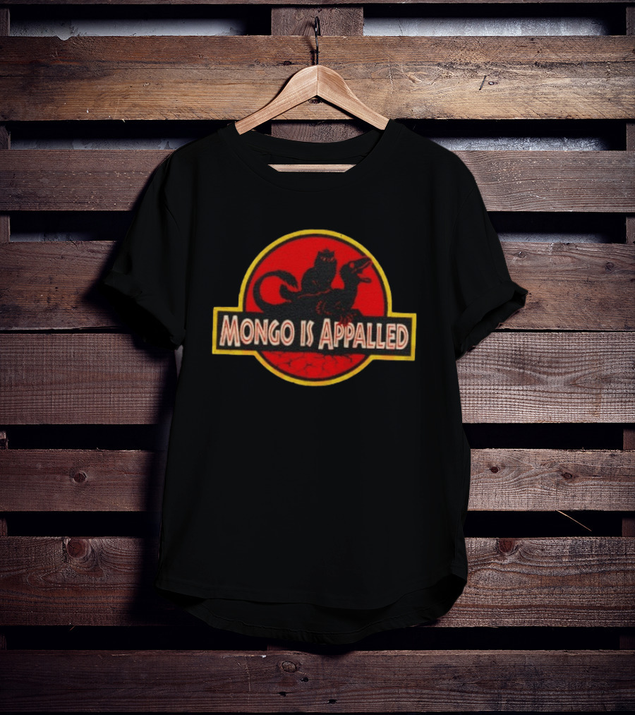 Mongo Is Appalled Cat Riding Raptor Dinosaur Circle T-Shirt