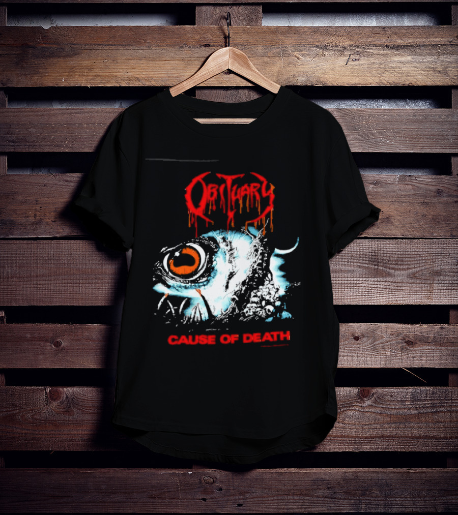 Obituary Cause Of Death Eye Metal Band With Orange Red T-Shirt