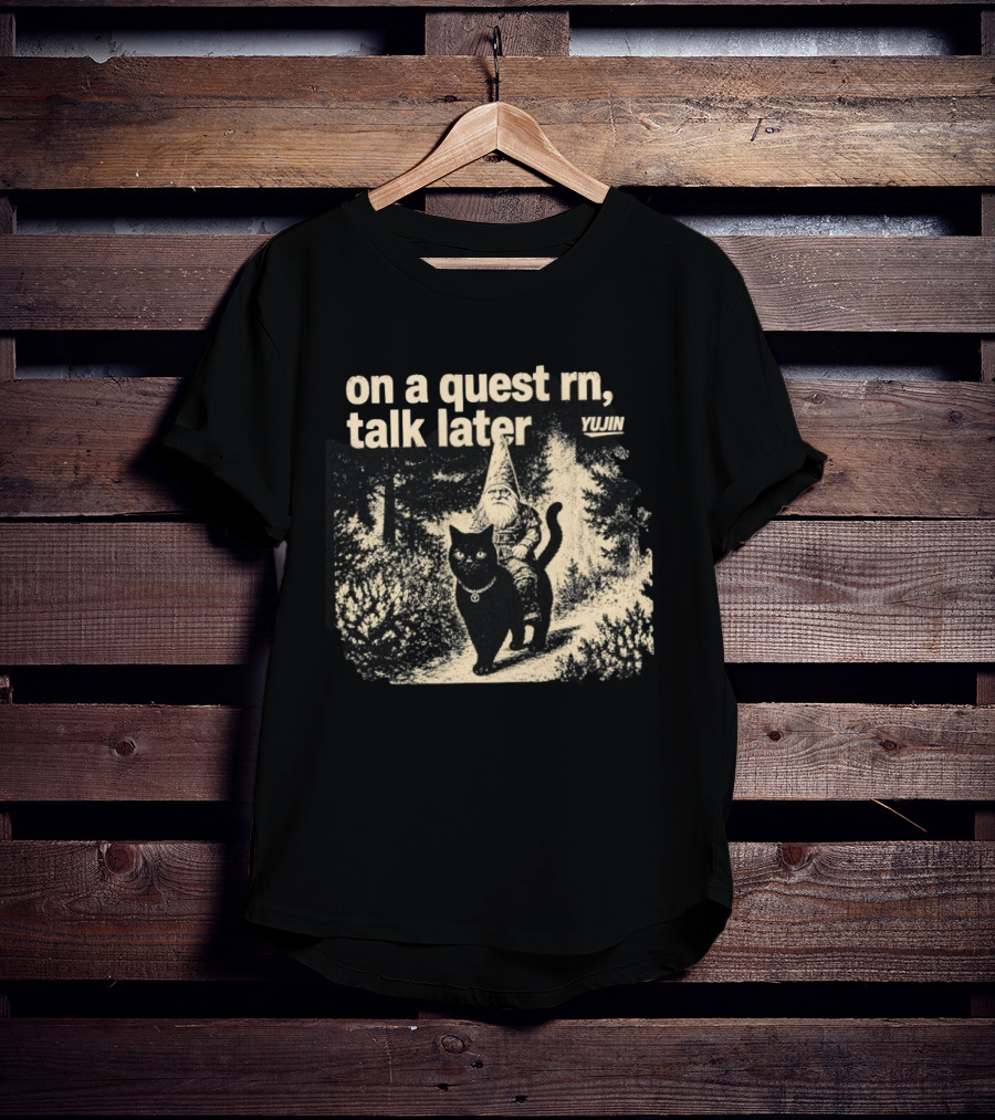 On A Quest RN Talk Later Yujin Gnome Riding Black Cat T-Shirt