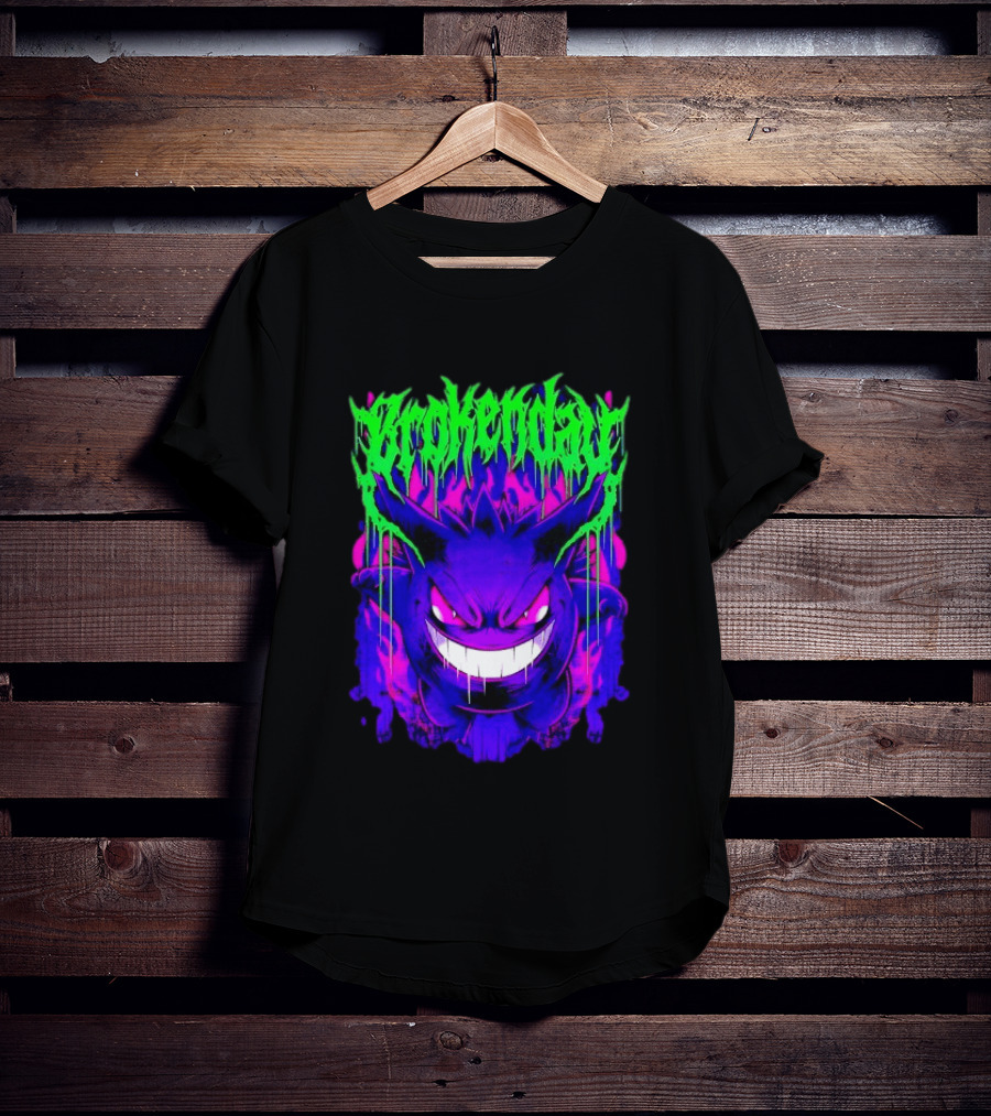 Brokey Day Gengar Pokemon Ghost Type Metal Band T-Shirt