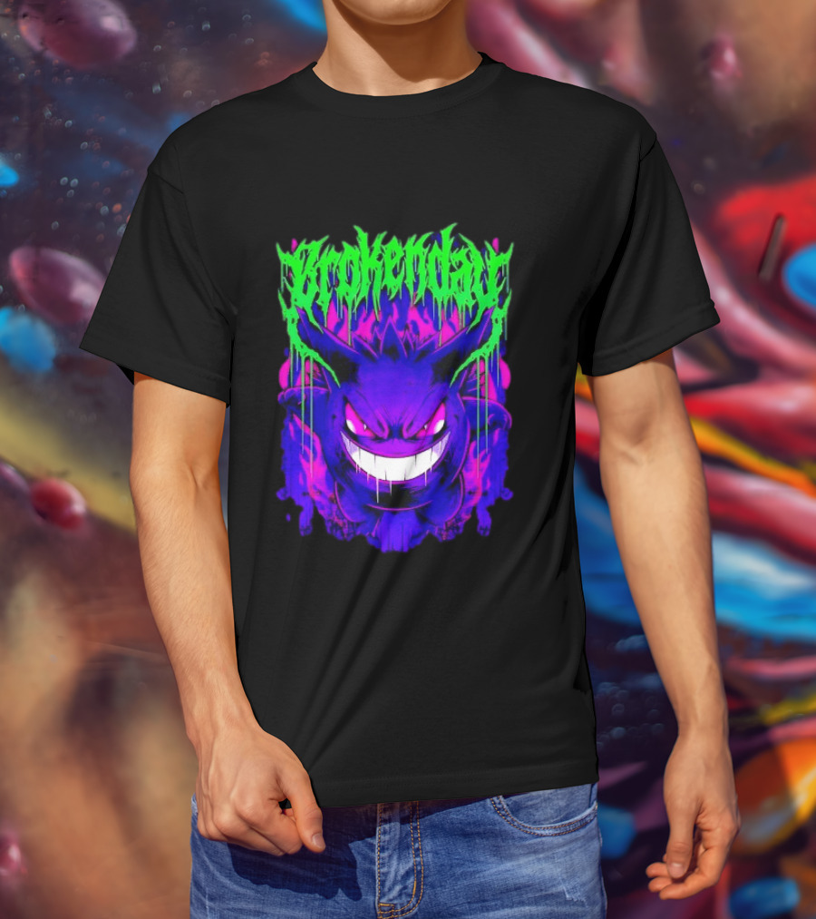 Brokey Day Gengar Pokemon Ghost Type Metal Band T-Shirt