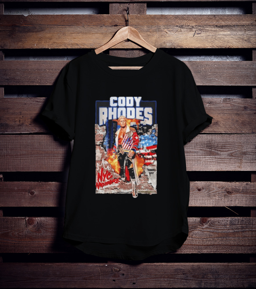 Cody Rhodes NYC Nightmare WWE Wrestling Fireworks Explosion Brick Wall American Flag Jacket T-Shirt
