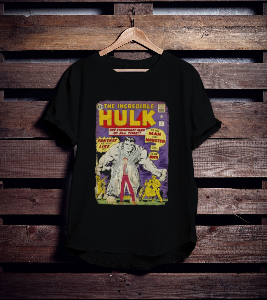The Incredible Hulk The Strangest Man Of All Time Fantasy Comic Cover Is He Man Or Monster T-Shirt