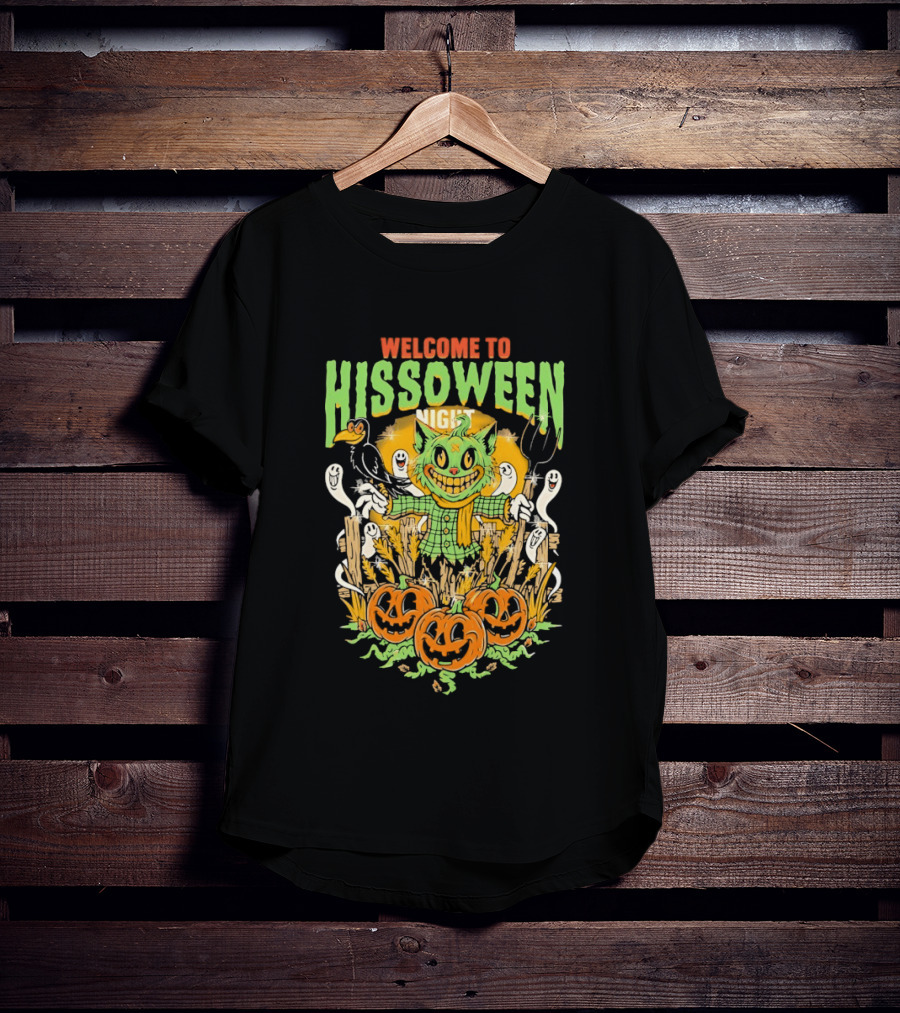 Welcome To Hissoween Night Cat Ghost Scarecrow Pumpkin T-Shirt