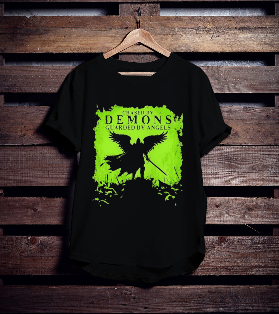 Chased By Demons Guarded By Angels Warrior Wings Sword T-Shirt