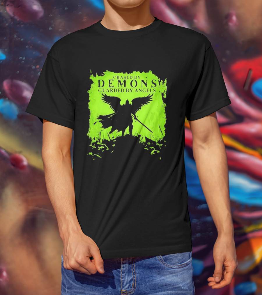 Chased By Demons Guarded By Angels Warrior Wings Sword T-Shirt