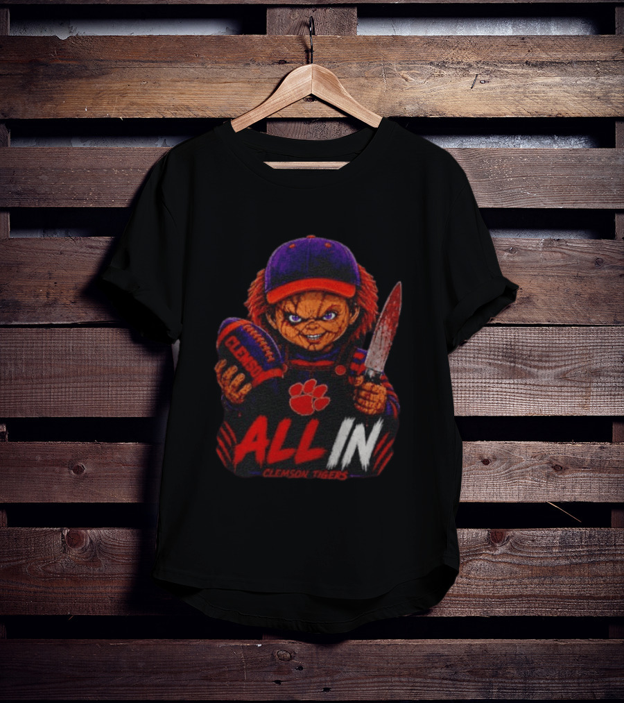 Chucky Clemson Tigers All In College Football Horror Character Fan Gear T-Shirt