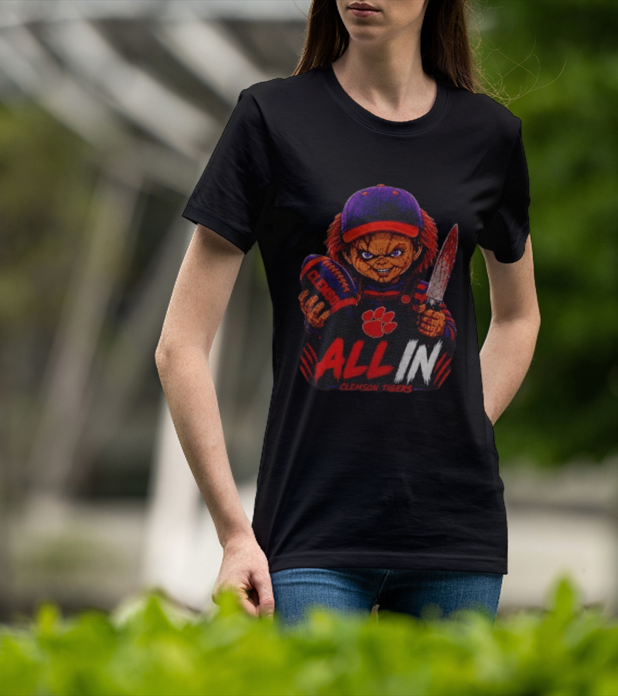 Chucky Clemson Tigers All In College Football Horror Character Fan Gear T-Shirt